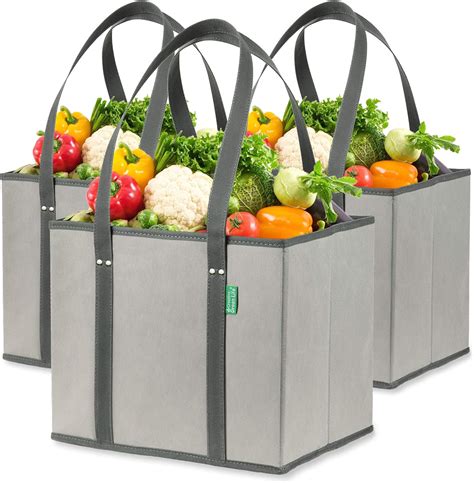 Reusable Grocery Shopping Box Bags 3 Pack Gray Large