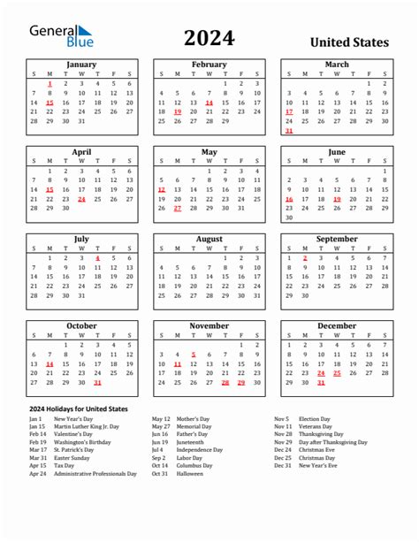 United States Calendar With Holidays