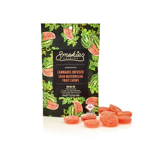 Smokiez Edibles Sour Watermelon Fruit Chews 100mg Thc Co Leafly