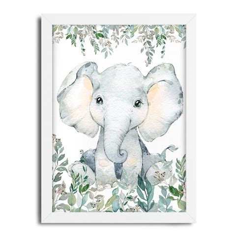 Quadro Infantil Elefante Aquarela Safari Baby 2249 45x33 C