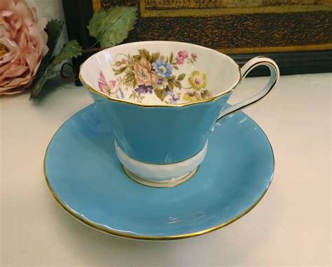 Aynsley Blue Floral English Fine Bone China Tea Cup And Saucer Etsy Bone China Tea Cups Tea