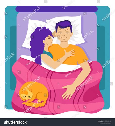 Young Couple Man Woman Sleeping Bed Stock Vector Royalty Free 1336359698