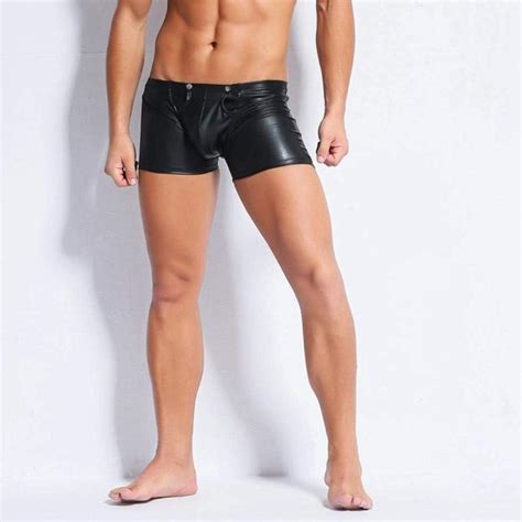 Pantalones Cortos Sexis De Cuero De Imitación Para Hombre Bóxer Con