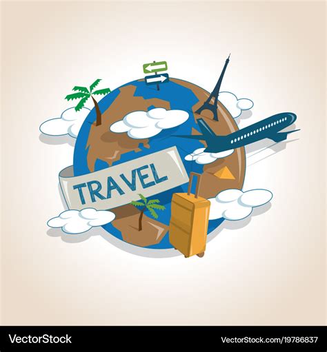 Airplane Travelling Around The Globe Travel Vector Image