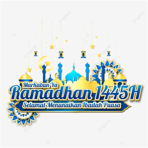 Greeting Card Marhaban Ya Ramadhan 1445 H With Golden Mosque And