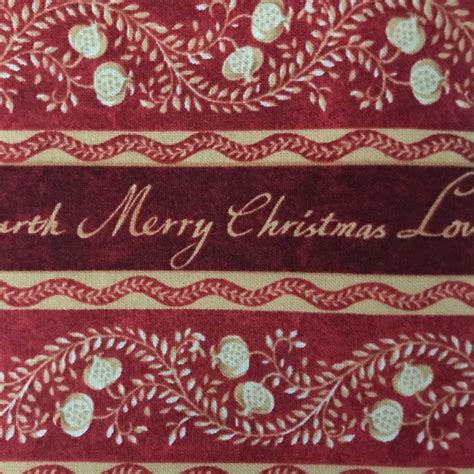 Burgundy Christmas Border Print Fabric By The Yard Fat Etsy