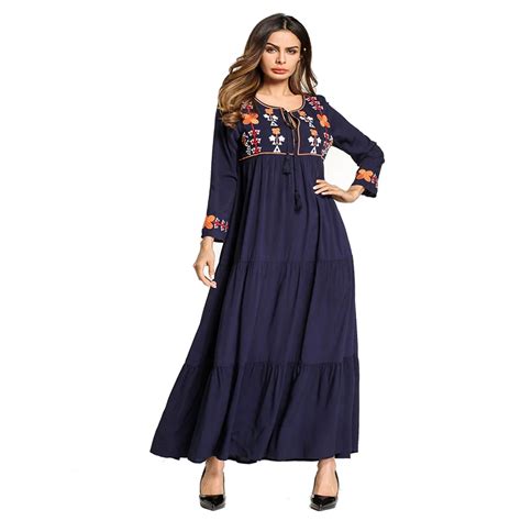 Muslim Embroidery Maxi Dress Abaya Long Robe Cardigan Loose Style Dubai