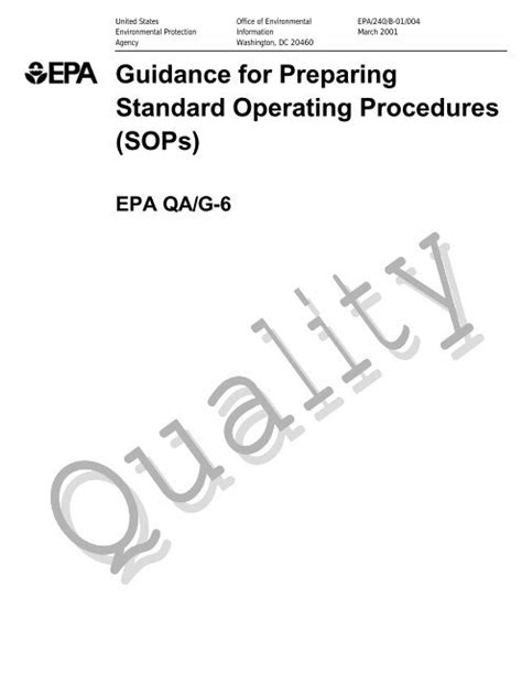 Guidance For Preparing Standard Operating Procedures Sops