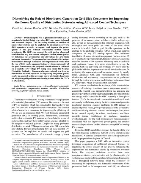 Pdf Diversifying The Role Of Distributed Generation Grid Side