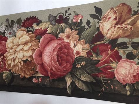 Village Victorian Crackle Cabbage Rose Tulip Floral Prepasted Wallpaper