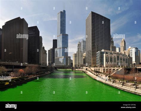 Chicago River Dyed Green On Saint Patricks Day Chicago Illinois Usa