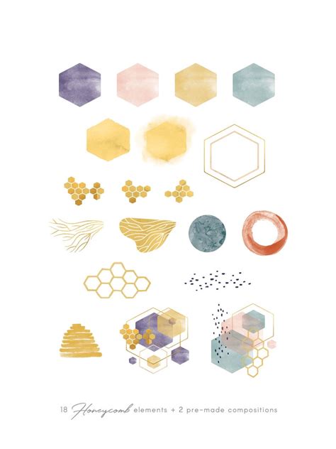 Abstract Honeycomb Clip Art Watercolor Shapes Transparent And Etsy
