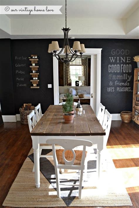 Consider the following dining room design elements: Natural Dining Room Farmhouse Table With Chalkboard Wall ...