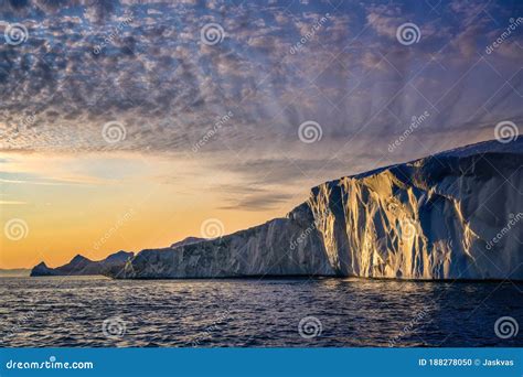 Greenland Ilulissat Glaciers At Ocean At Polar Night Stock Photo
