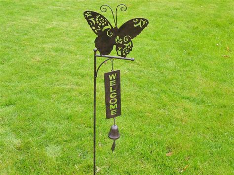 Metal Garden Welcome Bell Stake - Butterfly