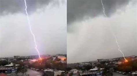 Lightning Strikes Same Spot On Water Body Twice Viral Video Shocks