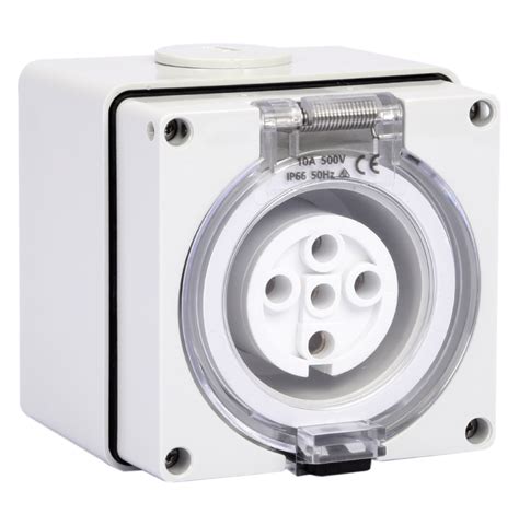 10amp 500v Ip66 5pole Surface Mounted Socket Outlet With Front Flap