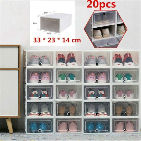 Miumaeov Foldable Shoe Box 20 Pcs Plastic Stackable Clear Shoe Storage Box Shoe Container