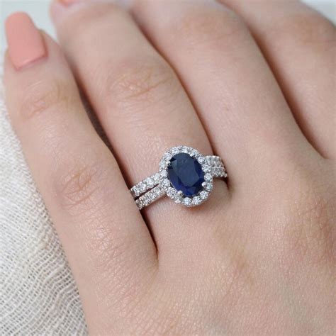 Bridal Set Natural Sapphire Engagement Ring Diamond Wedding Etsy