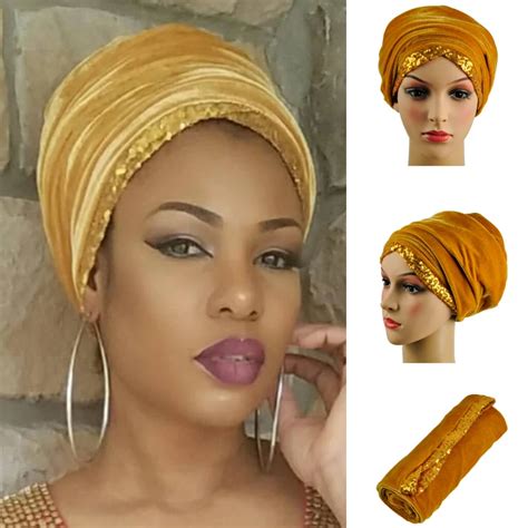 Queency Newest African Headwrap And Scarfsequins Soft African Headtie African Turbaninidan