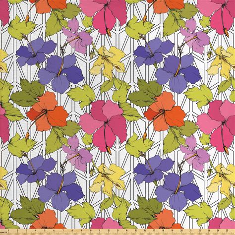 Spring Fabric By The Yard Continuous Hibiscus Flora Botanical Themed