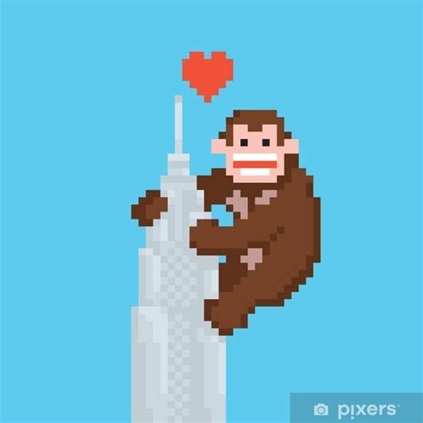 Sticker Pixel Art Style Gorilla On A Skyscraper Vector Pixersca