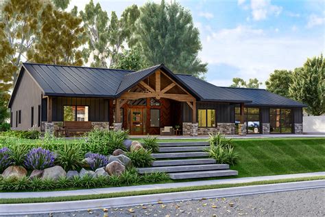 One Story Country Craftsman House Plan With Vaulted Great Room And
