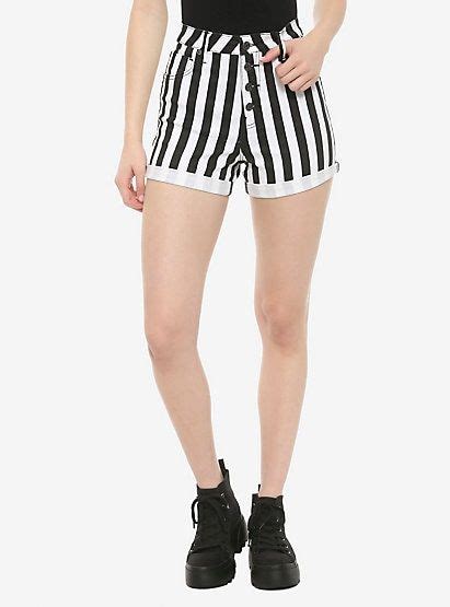 ht denim black and white stripe ultra hi rise button front shorts black and white shorts button