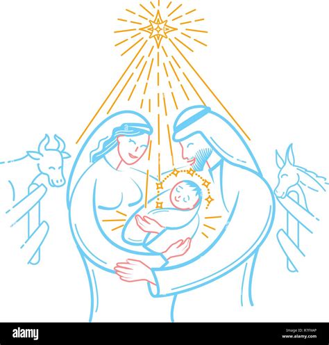 Ilustración de escenas de la Biblia el nacimiento de Jesucristo Sagrada Familia Merry