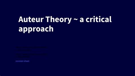 Basics Of Auteur Theory