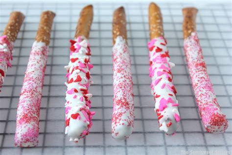 Valentines Day White Chocolate Dipped Pretzel Rods