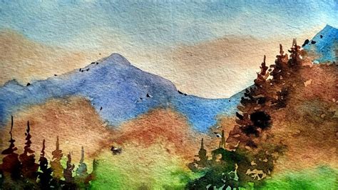 How To Paint Mountains Landscape Watercolor Painting Easy Step By