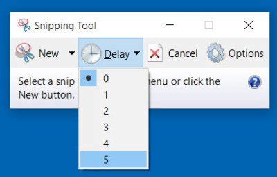 Set Time Delays For Screen Captures Using Snipping Tool In Windows 10