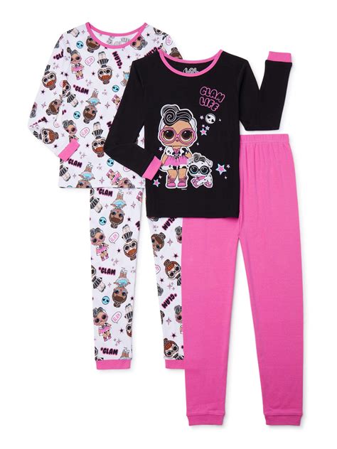 L O L Surprise Girls Cotton 4 Piece Pajama Set Sizes 4 10