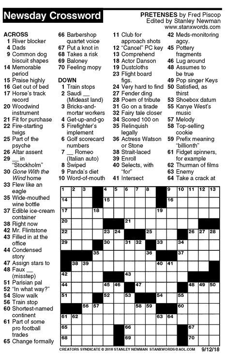 Free Daily Crossword Puzzles From Newsday Crossword Puzzles