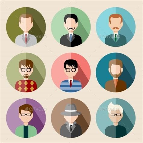 Set Of Circle Flat Icons With Man People Characters Flat Design