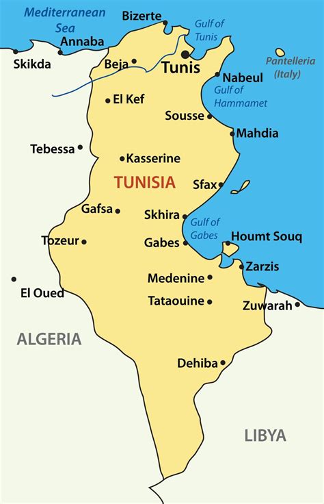Karte Der Städte In Tunesien Große Städte Und Hauptstadt Von Tunesien