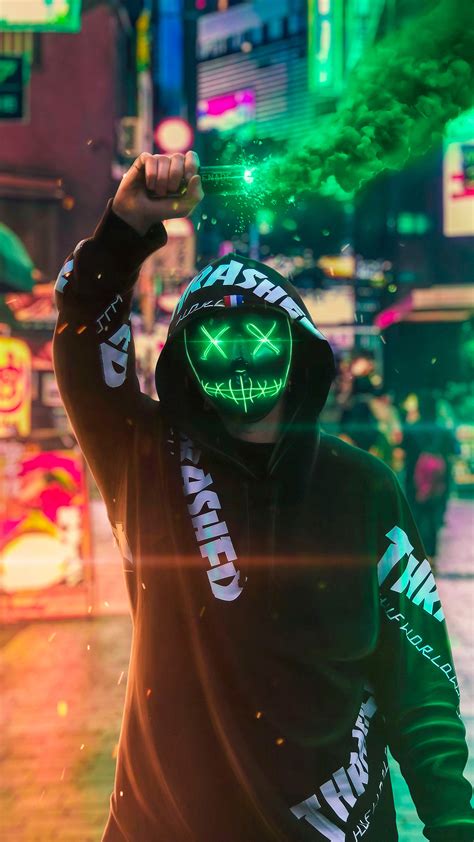 Wallpaper Green Smoke Mask Leds Lights Urban Male