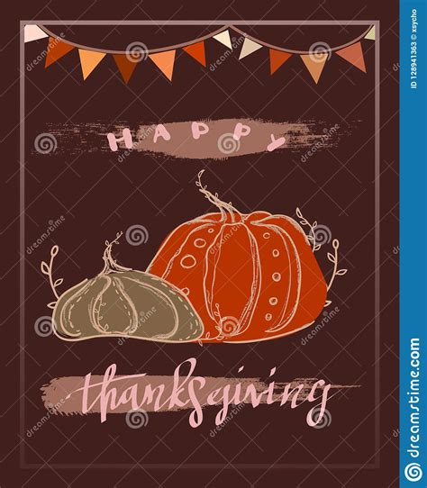 Happy Thanksgiving Greeting Card With Illustration Of Line Style Drawn