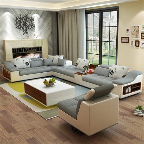 Buy Luxury Modern U Shaped Leather Fabric Corner Sectional Sofa Set