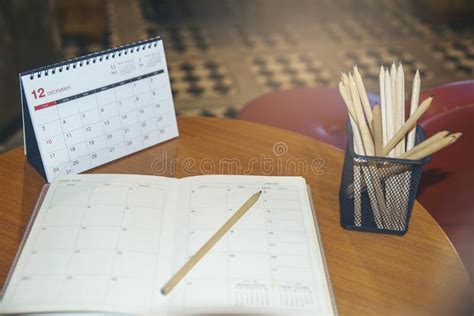 Agenda Planner Book Calendar And Pencil Place On Office Desk Diary