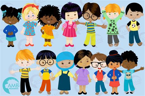 Multi Cultural Kids Clipart Graphics Illustrations Amb 2317 By