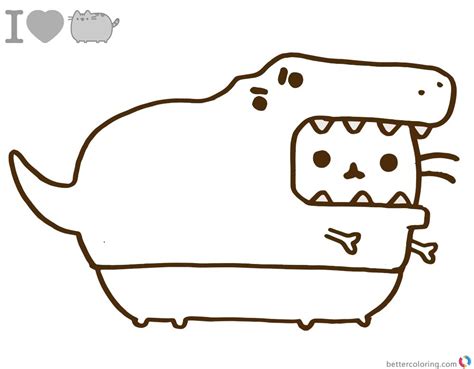Pusheen Coloring Pages Dinosaur Cosplay Free Printable Coloring Pages
