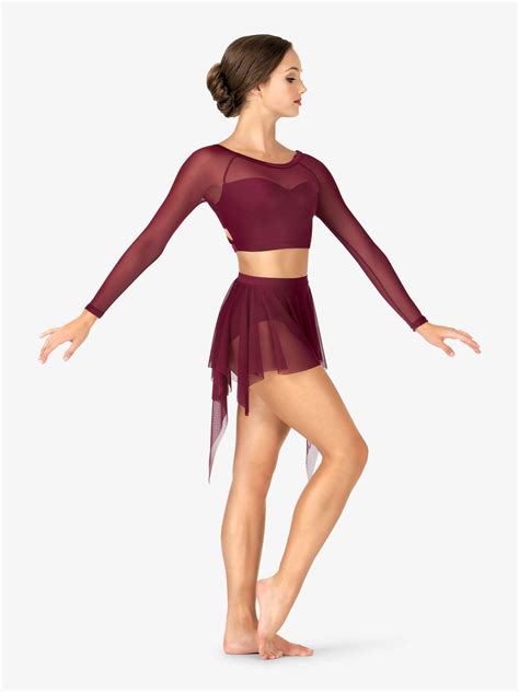 Adult Long Sleeve X Back Dance Crop Top De 2020 Vestidos De Dança