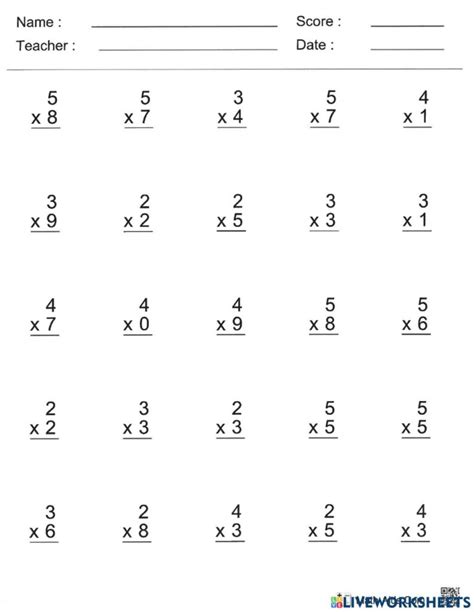 Multiplication Single Digit Worksheets Printable Worksheets
