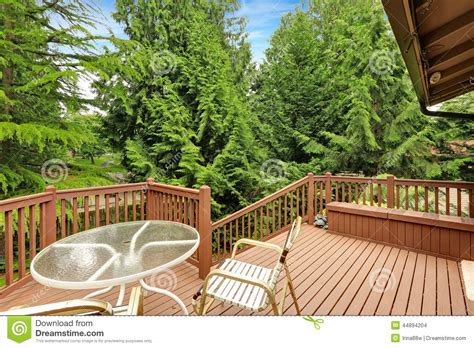 Wooden Walkout Deck With Patio Area Stock Photo Image Of Chairs
