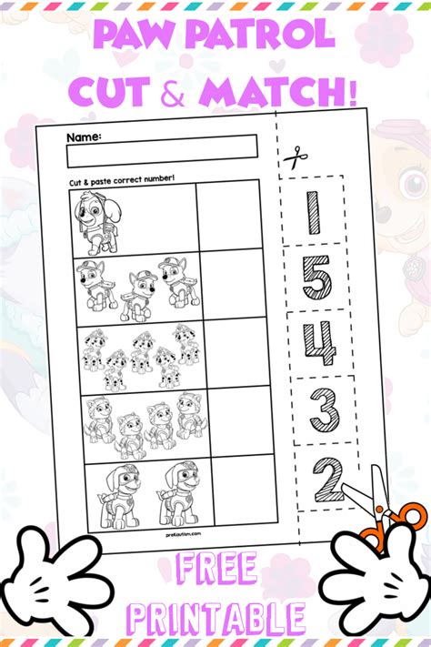 Preschool Paw Patrol Cut And Match Materials Kindergarten Worksheets