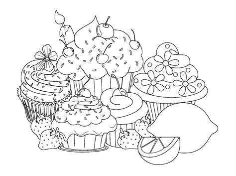 We've got a growing collection of food coloring pages for you to choose from here. Beautiful sweet cupcake pages - Cupcakes Adult Coloring Pages