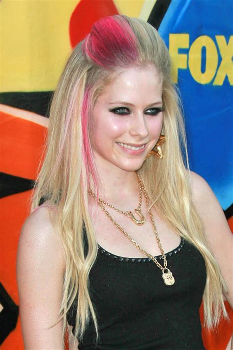 Avril Lavigne Straight Golden Blonde Half Up Half Down Hairstyle