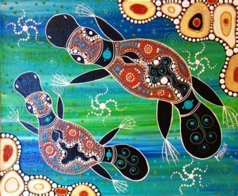 Mother And Baby Platypus Aboriginal Art By Melanie Hava Aboriginal Art